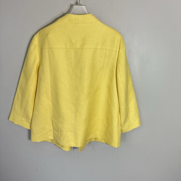 Talbots 100% Linen Blazer Pockets Size 14 Yellow Collarless New - Picture 3 of 7